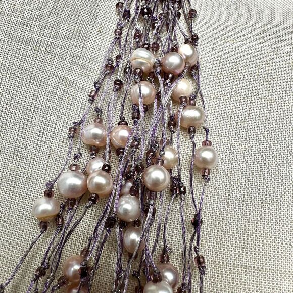 Purple multi strand fresh water pearl crystal statement necklace - Picture 11 of 11